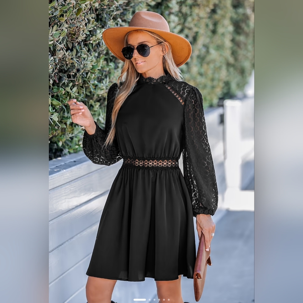 Lace Mock Neck Mini Dress